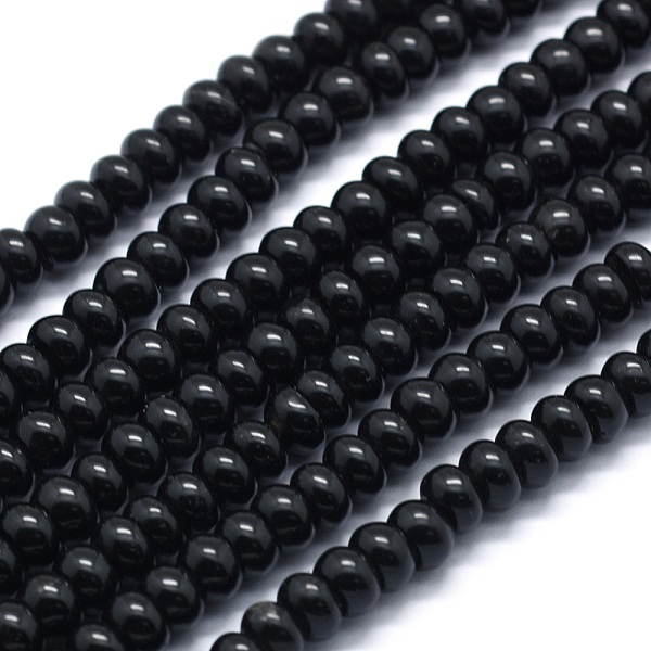 

PandaHall Synthetic Black Stone Beads Strands, Rondelle, 6x4mm, Hole: 1mm, about 92pcs/strand, 15.35 inch(39cm) Black Stone Rondelle Black