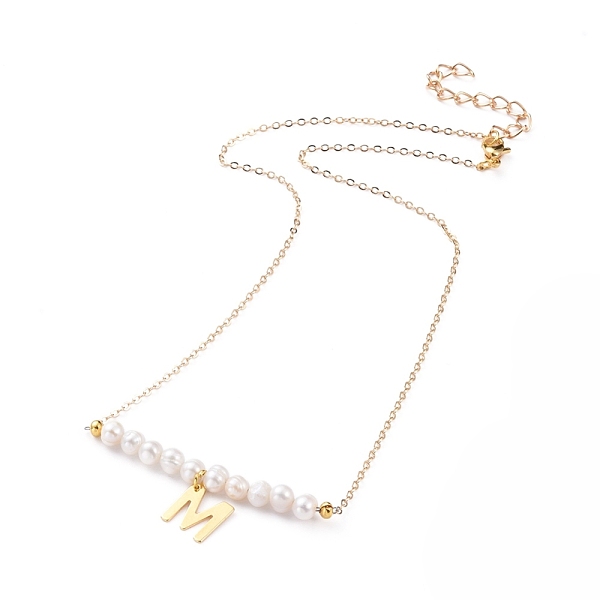 

PandaHall Natural Freshwater Pearl Pendant Necklaces, with Brass Cable Chains, 304 Stainless Steel Letter Charms and Lobster Claw Clasps...