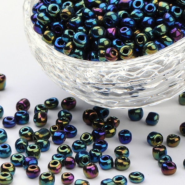 

PandaHall 6/0 Glass Seed Beads, Iris Round, Colorful, about 4mm in diameter, hole: 1mm, about 4500pcs/pound Glass