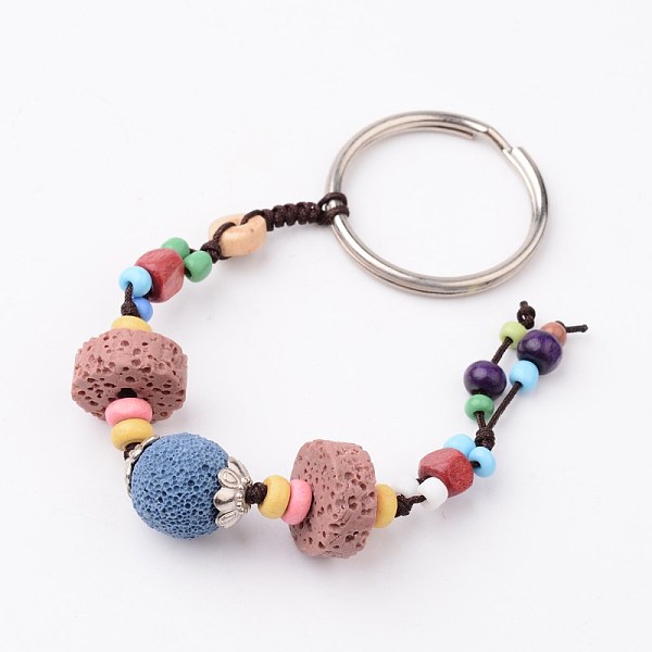 

PandaHall Natural Lava Rock Beads Keychain, with Iron Ring and Alloy Findings, Mixed Color, 170mm Alloy Multicolor