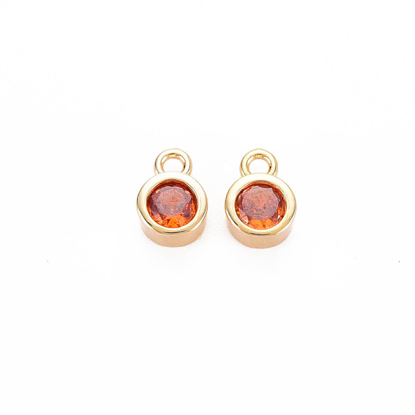 

PandaHall Brass Charms, with Rhinestone, Nickel Free, Real 18K Gold Plated, Flat Round, Hyacinth, 8x5x3mm, Hole: 1.4mm Brass+Rhinestone Flat..., Red