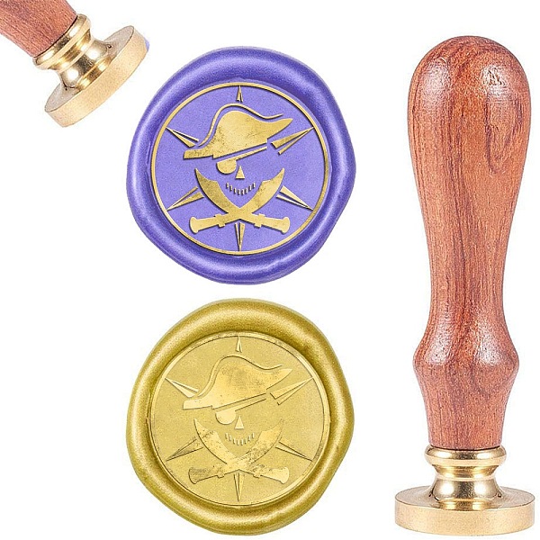 

PandaHall DIY Scrapbook, Brass Wax Seal Stamp and Wood Handle Sets, Pirate, Golden, 8.9x2.5cm, Stamps: 25x14.5mm Brass
