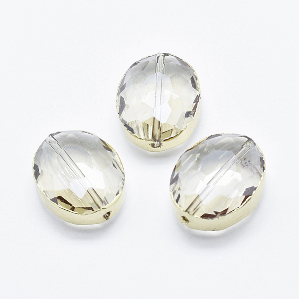 

PandaHall Glass Beads, with Brass Findings, Faceted, Oval, Golden, Light Yellow, 16x12x8mm, Hole: 1mm Glass Oval Yellow