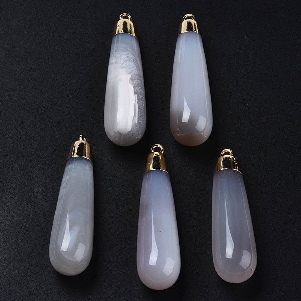 

PandaHall Natural Agate Big Pendants, with Golden Brass Findings, Rack Plating, Teardrop, Light Grey, 60~61x14.5x14.5mm, Hole: 2mm Natural...
