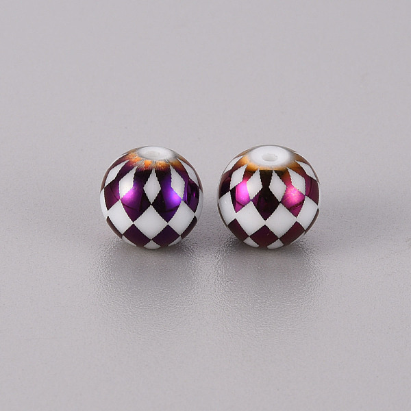 

PandaHall Electroplate Glass Beads, Round with Grid Pattern, Purple Plated, 10mm, Hole: 1.2mm Glass Others