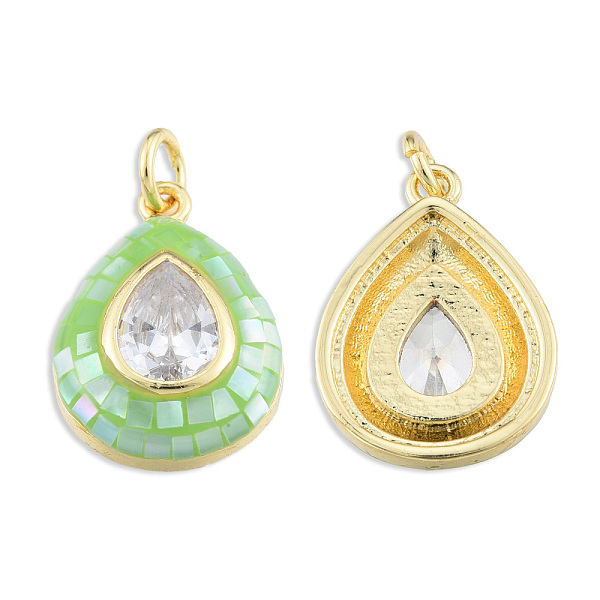 

PandaHall Brass Pave Clear Cubic Zirconia Pendants, with Jump Rings and Shell, Enamel, Real 18K Gold Plated, Nickel Free, Teardrop, Light...