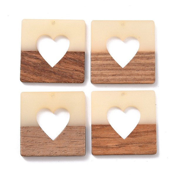 

PandaHall Resin & Walnut Wood Pendants, Square with Heart, Mixed Color, 38x38x3mm, Hole: 2mm Resin+Wood Square Multicolor