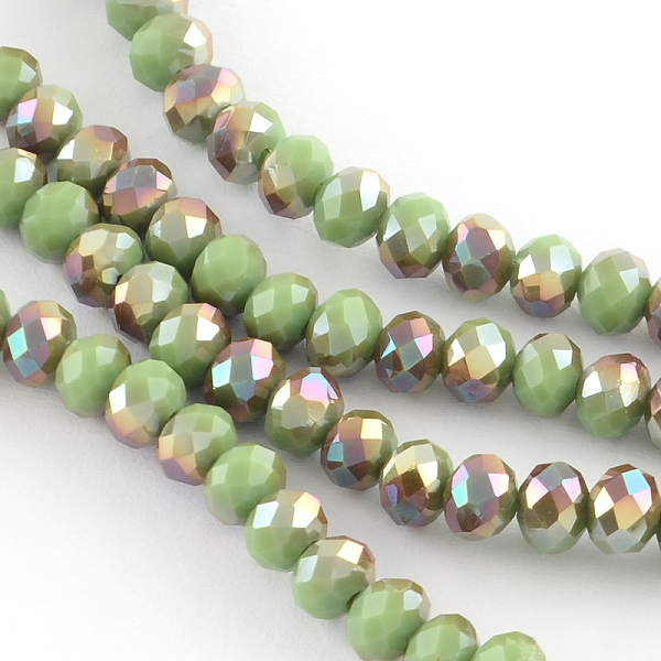 

PandaHall Electroplate Glass Faceted Rondelle Bead Strands, Half Rainbow Plated, Pale Green, 6x4mm, Hole: 1mm, about 87~90pcs/strand, 15.7...
