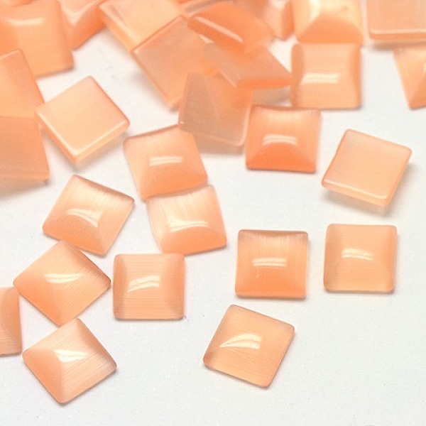 

PandaHall Cat Eye Cabochons, Square, Bisque, 6x6x2mm Glass Square Orange