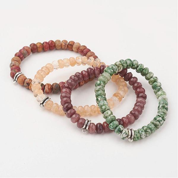 

PandaHall Natural Gemstone Stretch Bracelets, with Tibetan Style Hangers, Faceted, Abacus, 53mm(2-1/8 inch) Mixed Stone