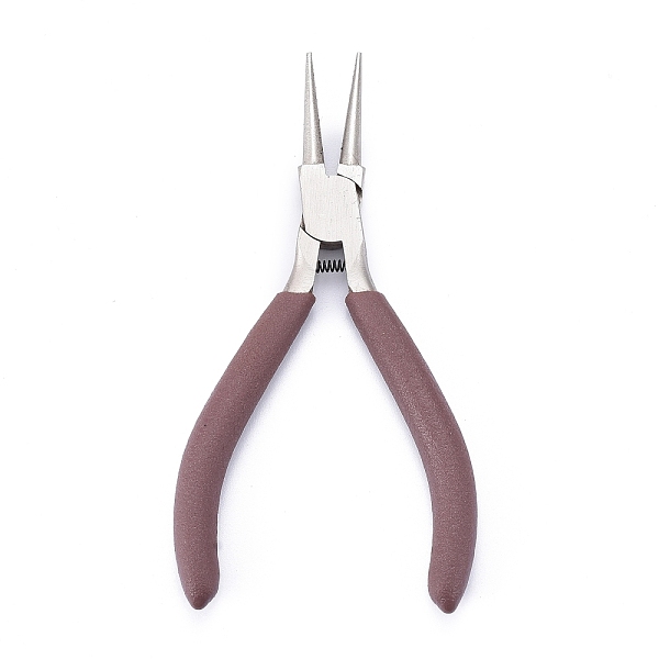 PandaHall 50# Carbon Steel Jewelry Pliers, Round Nose Pliers, Ferronickel, with Plastic Handle, Coconut Brown, 12.6x4.6x0.9cm Carbon Steel