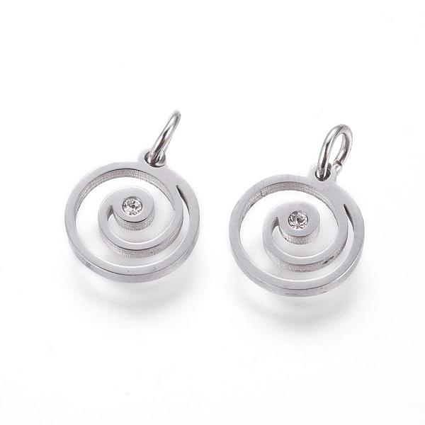 

PandaHall Eco-Friendly 316 Surgical Stainless Steel Micro Pave Cubic Zirconia Charms, Long-Lasting Plated, Vortex, Stainless Steel Color..., Clear
