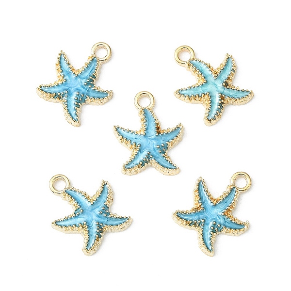 

PandaHall Alloy Enamel Pendants, Starfish, Light Gold, Deep Sky Blue, 18x15x3mm, Hole: 2.5mm Alloy+Enamel Starfish