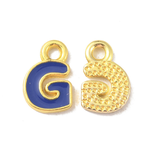 

PandaHall Alloy Enamel Pendants, Matte Gold Color, Letter Charm, Nickel Free, Letter G, 10x6.5x1.5mm, Hole: 1.6mm Alloy+Enamel Letter G