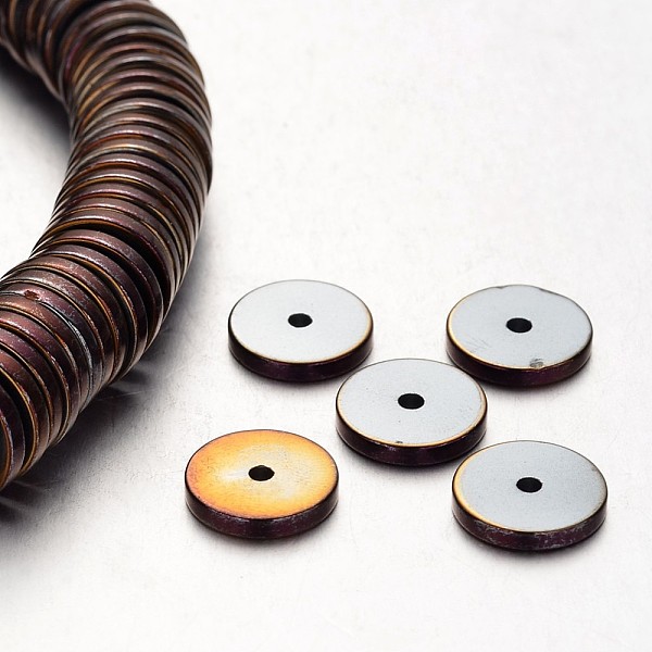 

PandaHall Electroplate Non-magnetic Synthetic Hematite Beads Strands, Heishi Beads, Disc/Flat Round, Purple Plated, 12x2mm, Hole: 1mm, about...