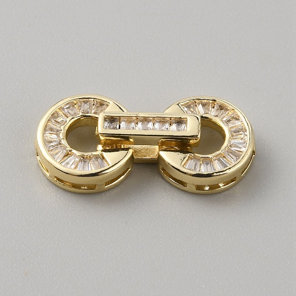 

PandaHall Brass Pave Clear Cubic Zirconia Fold Over Clasps, Flat Round, Light Gold, 22x10.5x5mm, Hole: 4mm Brass+Cubic Zirconia Clear