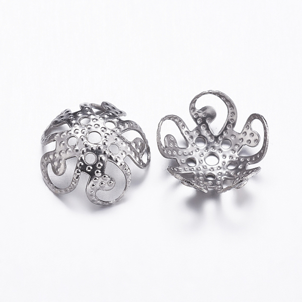 

PandaHall 304 Stainless Steel Beads Caps, 5-Petal, Stainless Steel Color, 10x4mm, Hole: 1mm 304 Stainless Steel