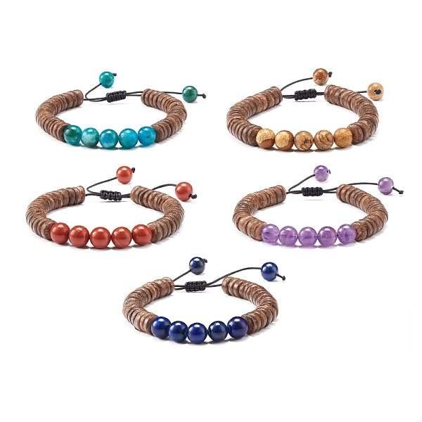 

PandaHall Adjustable Braided Bead Bracelets, with Natural Gemstone Beads and Coconut Beads, Inner Diameter: 2~3 inch(5~7cm) Mixed Stone