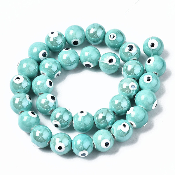 

PandaHall Handmade Porcelain Ceramic Beads Strands, Bright Glazed Porcelain, Round with Evil Eye, Turquoise, 10.5mm, Hole: 1.8mm, about..., Green