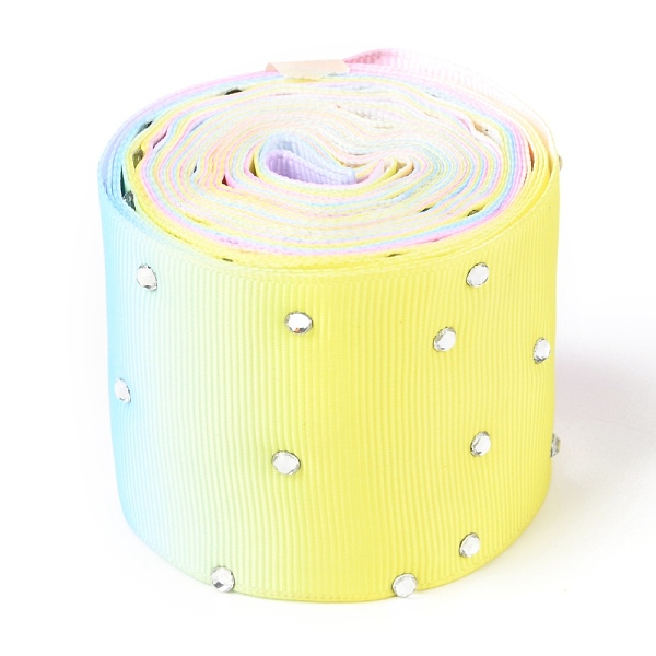 

PandaHall Polyester Grosgrain Ribbon, with Single Face Crystal Rhinestone, for Crafts Gift Wrapping, Party Decoration, Colorful, 2 inch...