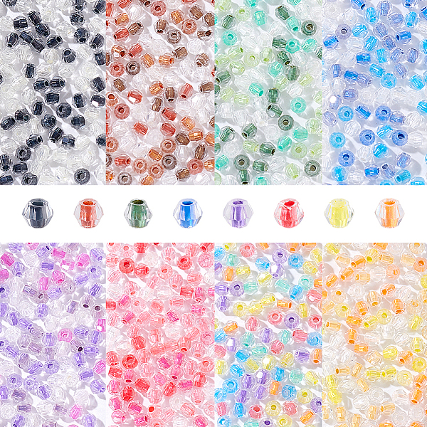 8 Bags 8 Colors Rhombus Transparent Glass Beads