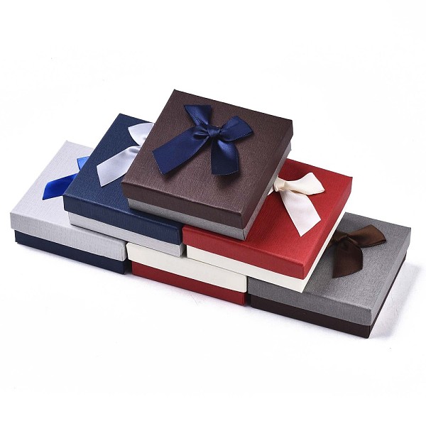 

PandaHall Cardboard Jewelry Boxes, for Necklaces, Ring, Earring, with Bowknot Ribbon Outside and Black Sponge Inside, Square, Mixed Color..., Multicolor