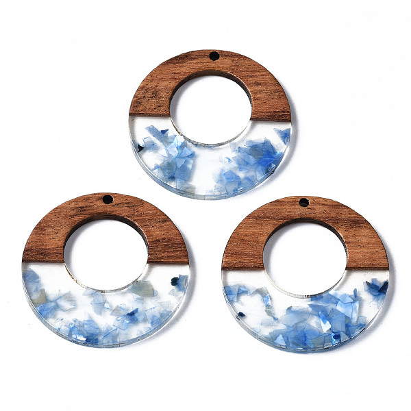 

PandaHall Transparent Resin & Walnut Wood Pendants, with Shell Chips, Two Tone, Donut, Dodger Blue, 38x3mm, Hole: 2mm Resin+Wood Donut