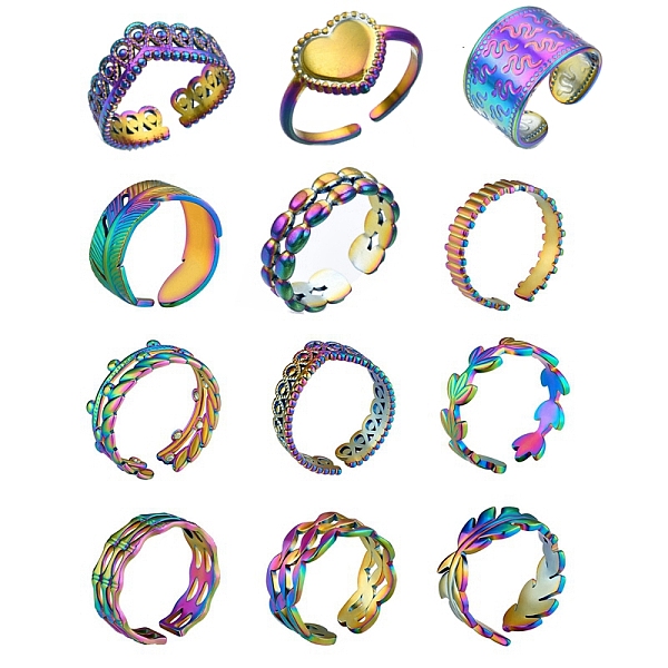 

PandaHall Ion Plating(IP) Adjustable 304 Stainless Steel Cuff Ring, Open Rings for Women, Mixed Shapes, Rainbow Color, US Size 5~10...