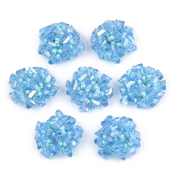 

PandaHall Glass Beads Cabochons, with Seed Beads and Iron Sieve Findings, Light Gold, Deep Sky Blue, 20~23x11~14mm Glass Others Blue