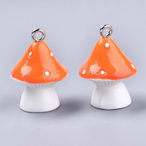 

PandaHall Opaque Resin Pendants, with Platinum Tone Iron Loops, Mushroom with Polka Dots, Orange Red, 23~24x17mm, Hole: 2mm Iron+Resin...