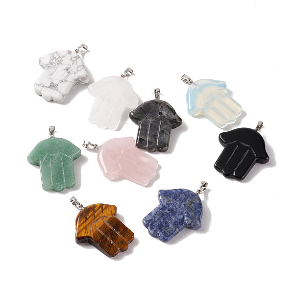 

PandaHall Natural & Synthetic Gemstone Pendants, Hamsa Hand Charm, with Platinum Tone Brass Findings, 40.5x34.5x7mm, Hole: 7.7x5mm Mixed...