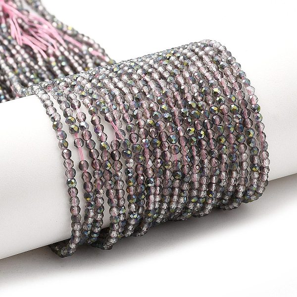 

PandaHall Transparent Electroplate Glass Beads Strands, Half Plated, Faceted Round, Green Plated, 2mm, Hole: 0.7mm, about 184~187pcs/strand...