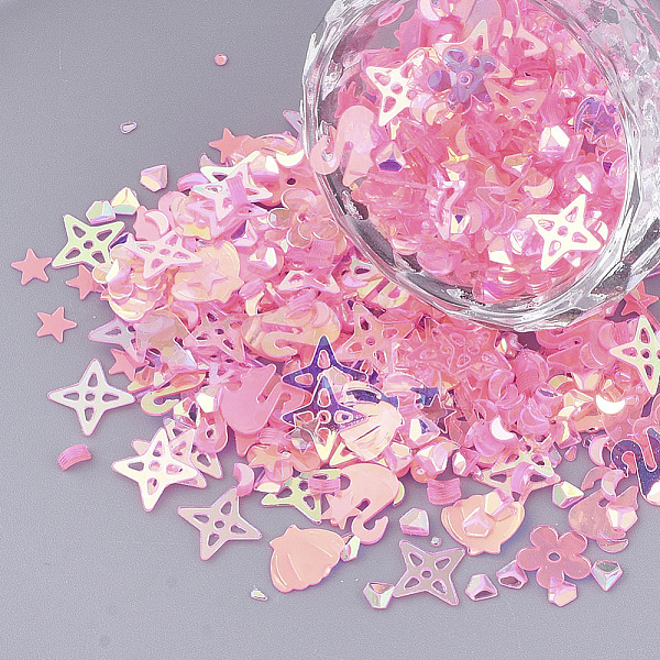 

PandaHall Ornament Accessories, PVC Plastic Paillette/Sequins Beads, Mixed Shapes, Deep Pink, 1~8.5x1~8.5x0.3~0.7mm PVC Mixed Shapes Pink
