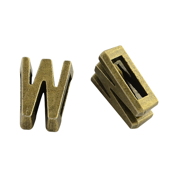 

PandaHall Tibetan Style Alloy Letter Slide Charms, Cadmium Free & Nickel Free & Lead Free, Letter.W, 11x2~8x4mm, Hole: 7x2mm, about...