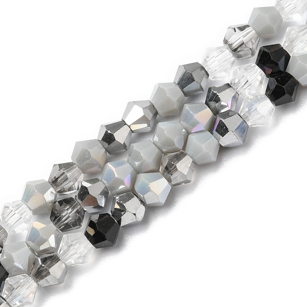 

PandaHall Electroplate Glass Beads Strands, Opaque & Transparent & AB Color Plated, Faceted, Bicone, Gray, 4x4.5mm, Hole: 0.9mm, about...