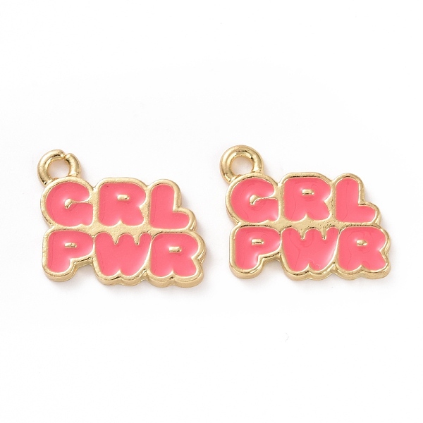 

PandaHall Alloy Enamel Charms, Light Gold, Words GirlPower, Cerise, 14.5x17x2mm, Hole: 2mm Alloy+Enamel Word Red