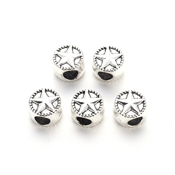 

PandaHall Tibetan Style Alloy European Beads, Large Hole Beads, Cadmium Free & Lead Free, Flat Round with Star, Antique Silver, 9x10x7mm...