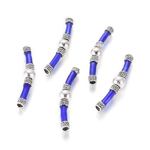 

PandaHall Antique Silver Plated Alloy Enamel Tube Beads, Curved Tube Beads, Curved Tube Noodle Beads, Blue, 51x9mm, Hole: 3.5mm Alloy+Enamel...