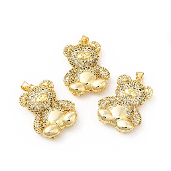 

PandaHall Rack Plating Brass Micro Pave Cubic Zirconia Pendants, Cadmium Free & Lead Free, Bear Charm, Real 18K Gold Plated, 29x23x8.5mm..., Clear