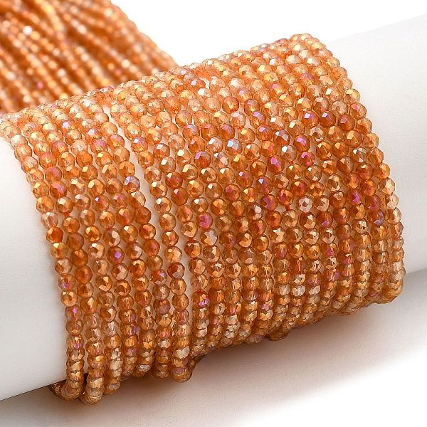 

PandaHall Electroplate Transparent Glass Beads Strands, Rainbow Plated, Faceted Round, Orange, 2mm, Hole: 0.7mm, about 184~187pcs/strand...