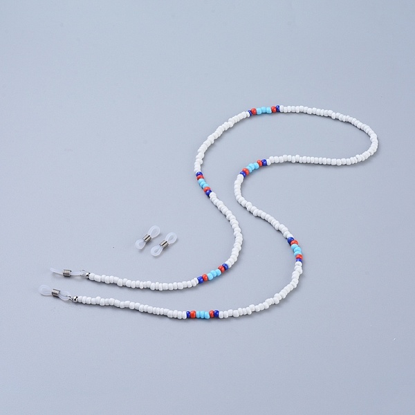 

PandaHall Glass Seed Bead Eyeglasses Chains, Neck Strap for Eyeglasses, with Brass Crimp Beads and Rubber Eyeglass Holders, Sky Blue, 29.9...