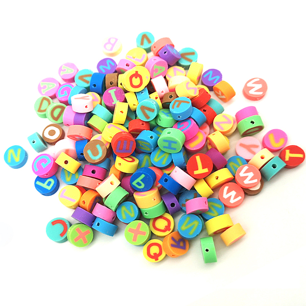 

PandaHall 100Pcs Handmade Polymer Clay Beads, Flat Round with Letter A~Z, Mixed Color, 10x5mm, Hole: 1.4mm Polymer Clay Flat Round..., Multicolor