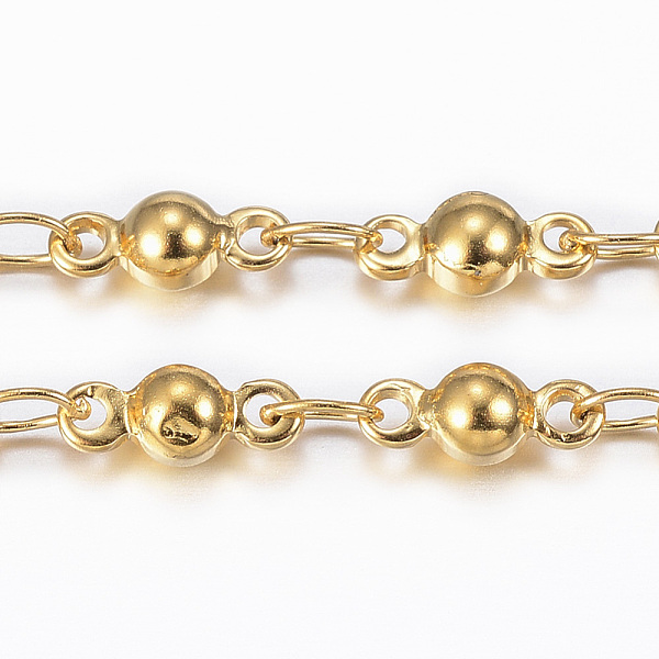 

PandaHall 3.28 Feet Ion Plating(IP) 304 Stainless Steel Bar Link Chains, Soldered, Ball, Golden, 7.2x3x2.8mm 304 Stainless Steel