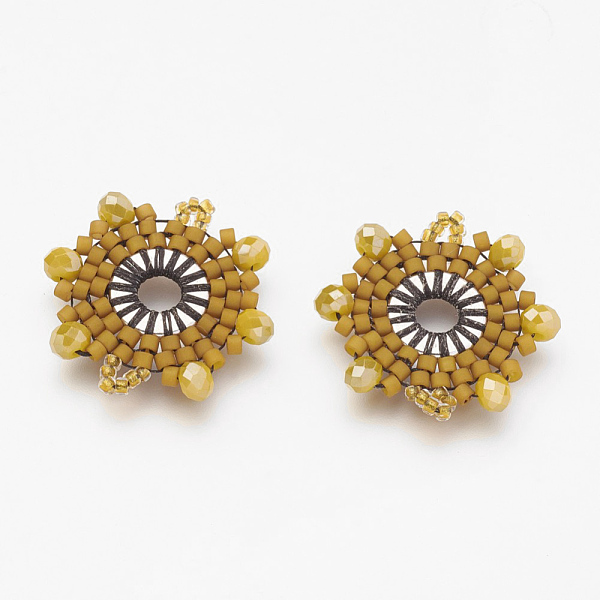 

PandaHall MIYUKI & TOHO Handmade Japanese Seed Beads Links, Loom Pattern, Flower, Gold, 22x20x3mm, Hole: 1~2mm Glass Flower Gold