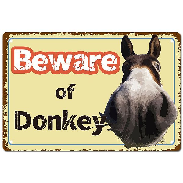 PandaHall Rectangle Metal Iron Sign Poster, for Home Wall Decoration, Donkey Pattern, 300x200x0.5mm Iron Donkey