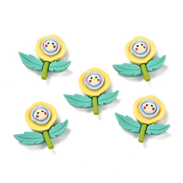 

PandaHall Resin Cabochon, Sunflower with Smiling Face , Mixed Color, 23x26x7mm Resin Flower Multicolor
