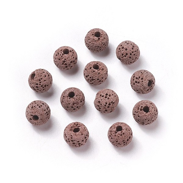 PandaHall Unwaxed Natural Lava Rock Beads, for Perfume Essential Oil Beads, Aromatherapy Beads, Dyed, Round, Rosy Brown, 8.5mm, Hole...