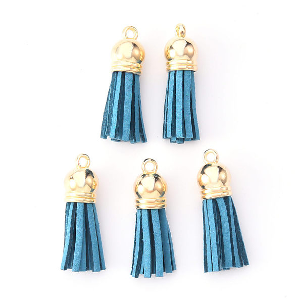 

PandaHall Faux Suede Tassel Pendant Decorations, with CCB Plastic Cord Ends, Light Gold, 33~35x10mm, Hole: 2.5mm Faux Suede