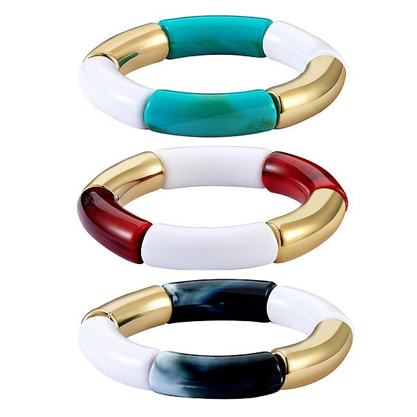 

PandaHall Opaque Colored Chunky Curved Tube Beads Stretch Bracelets Set, Acrylic & CCB Plastic Beads Bracelets for Women, Mixed Color, Inner..., Multicolor