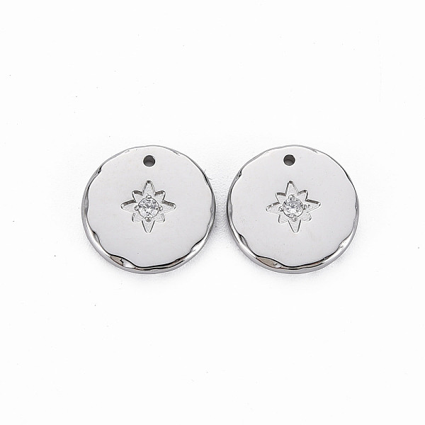 

PandaHall 304 Stainless Steel Charms, with Micro Pave Clear Cubic Zirconia, Cadmium Free & Nickel Free & Lead Free, Flat Round, Stainless...